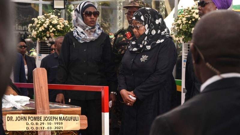 Tanzania's President Samia Suluhu Hassan on Saturday led mourners in paying their last respects to her predecessor John Magufuli